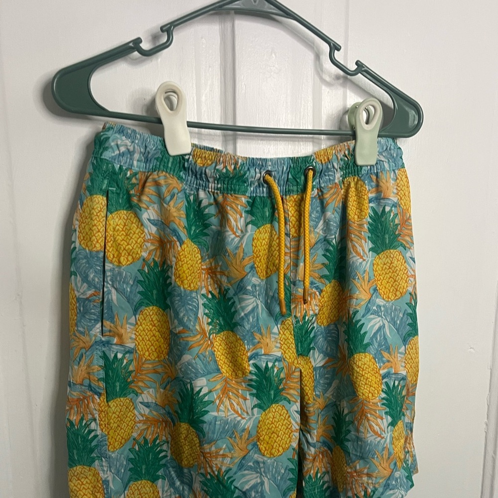 Green and Yellow Swim Trunks with Elastic Waistband